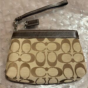 Coach Dark Brown and Beige Leather Wristlet